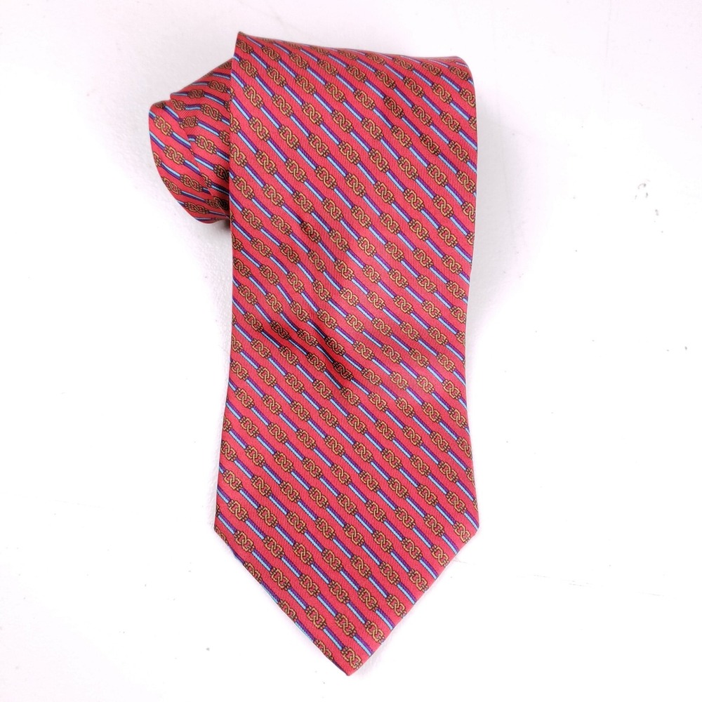 Adolfo Silk Tie Extra Long‎ Red Geometric Print Bold Pattern Businesscore